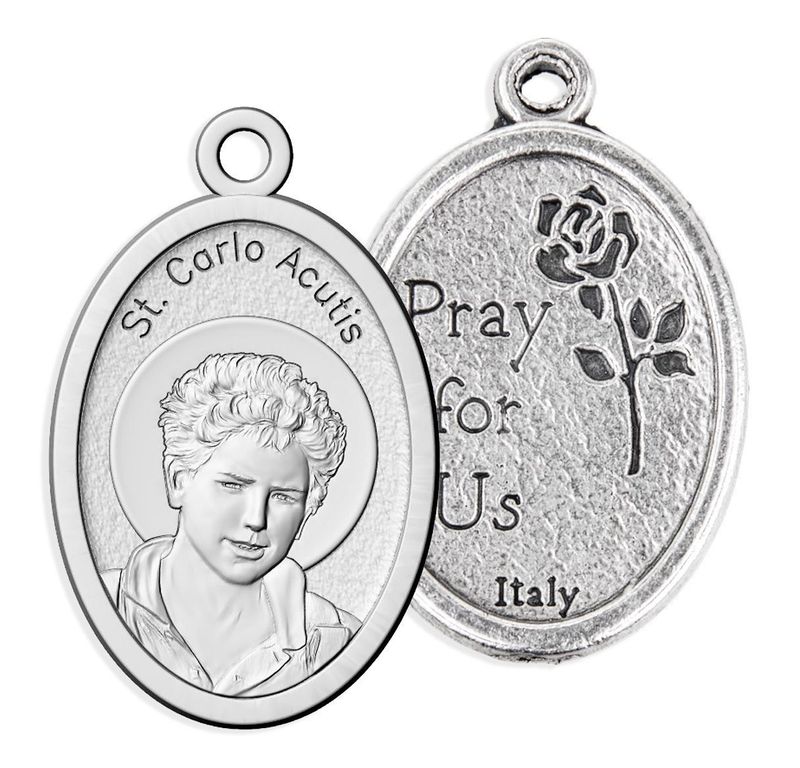 MEDAL ST CARLO ACUTIS SILVER OXIDE 22MM OVAL