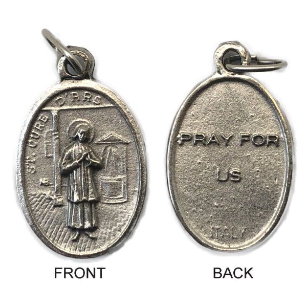 MEDAL ST JOHN VIANNEY SILVER OXIDE 22MM OVAL