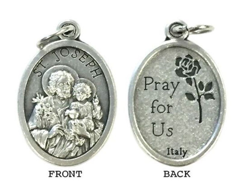 MEDAL ST JOSEPH SILVER OXIDE 22MM OVAL