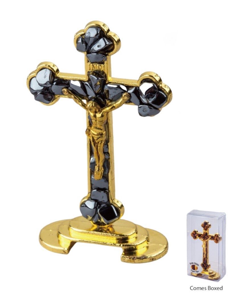 CRUCIFIX STANDING GEM HEMATITE