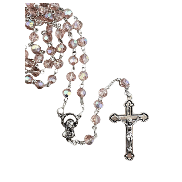 ROSARY WITH CRYSTAL BEADS PINK 6MM