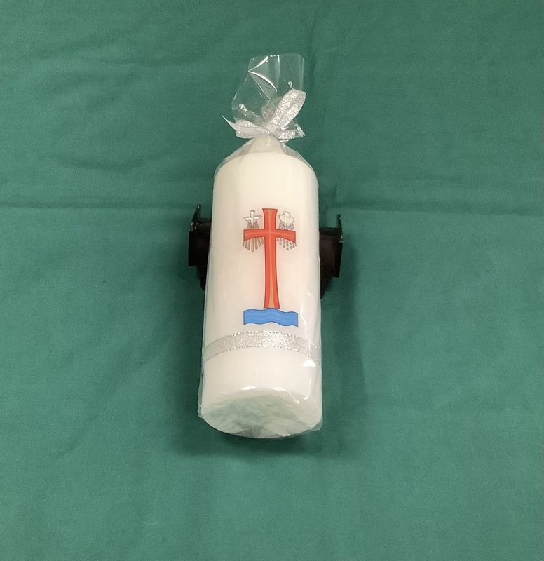 BAPTISM CANDLE - RED DECORATIVE CROSS