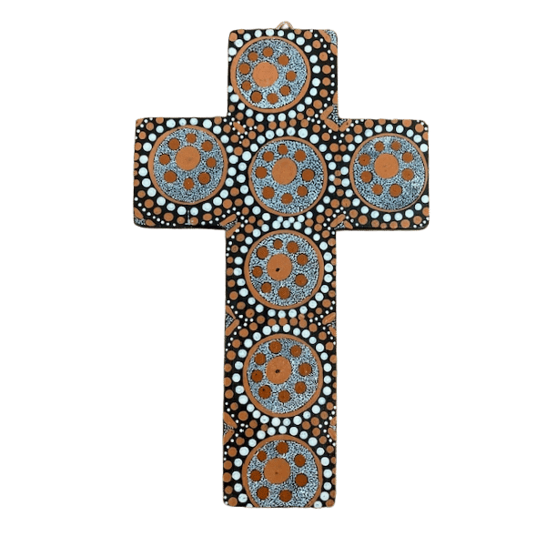 INDIGENOUS CROSS HAND PAINTED 20CM HH2