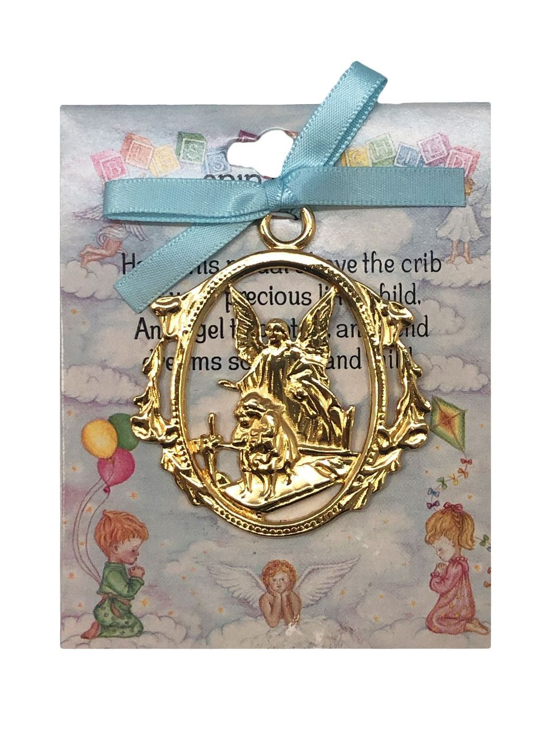 CRIB MEDAL GUARDIAN ANGEL BLUE RIBBON