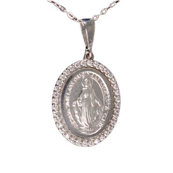 MEDAL OUR LADY &amp; CHAIN SET STERLING SILVER