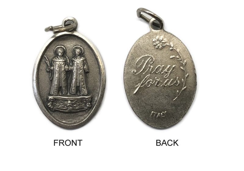 MEDAL ST COSMOS/ST DAMIAN SILVER OXIDE 22MM OVAL
