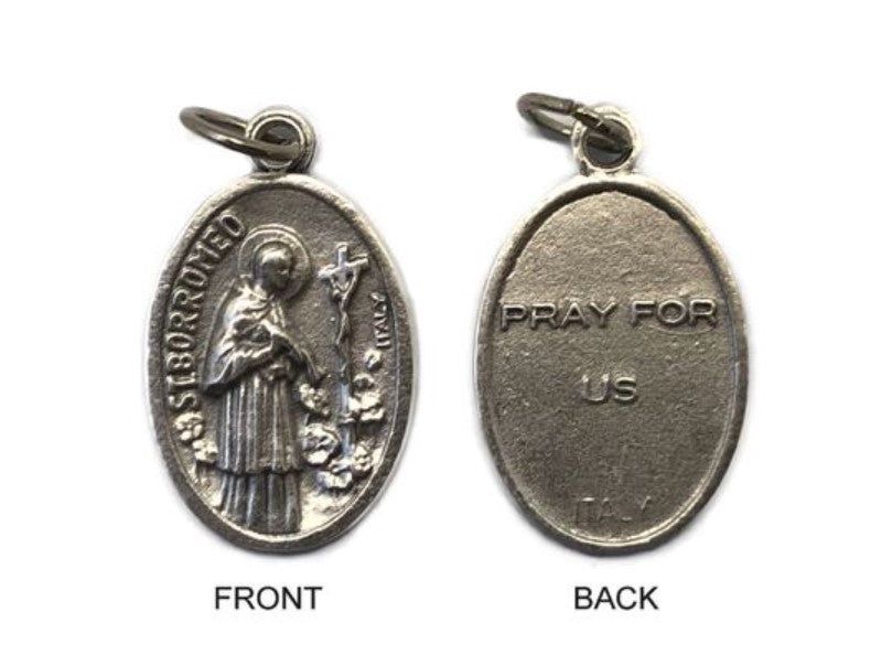 MEDAL ST BORROMEO SILVER OXIDE 22MM OVAL