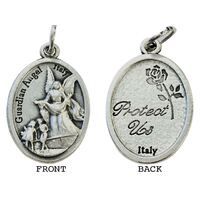 MEDAL GUARDIAN ANGEL SILVER OXIDE 22MM OVAL