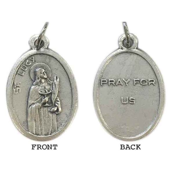 MEDAL ST LUCY SILVER OXIDE 22MM OVAL