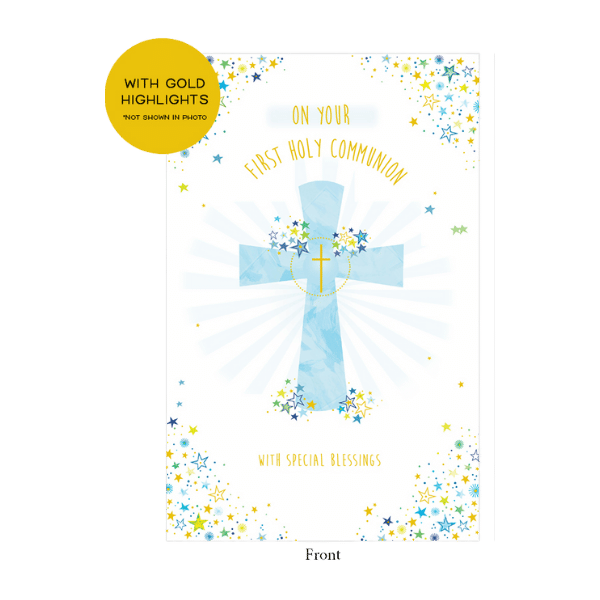 CD - COMMUNION CARD BLUE CROSS WITH GOLD HIGHLIGHTS
