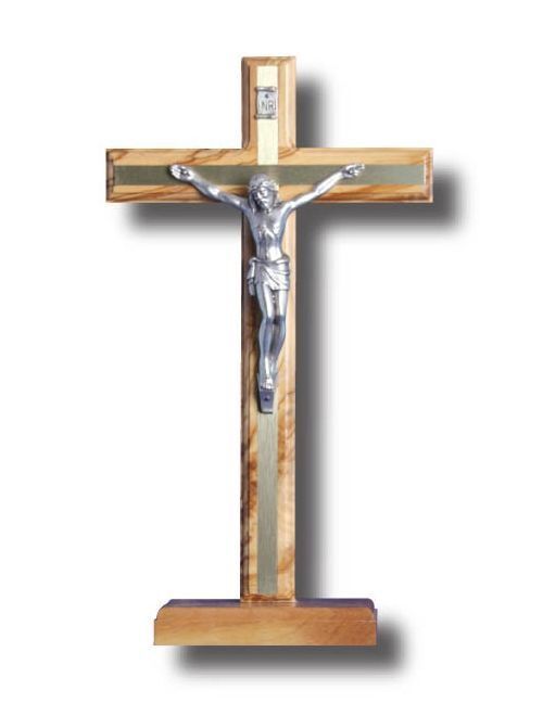 STANDING CRUCIFIX OLIVE WOOD 27CM X 15CM