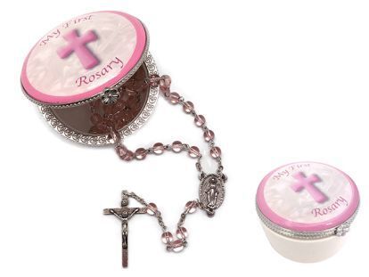 MY FIRST ROSARY GLASS PINK IN PORCELAIN BOX