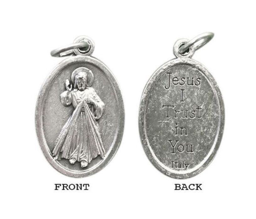 MEDAL DIVINE MERCY SILVER OXIDE 22MM OVAL