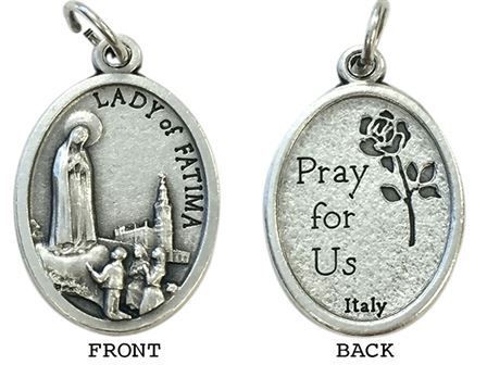 MEDAL OUR LADY OF FATIMA SILVER OXIDE 22MM OVAL
