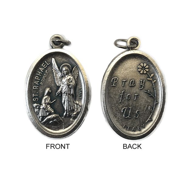 MEDAL ST RAPHAEL SILVER OXIDE 22MM OVAL