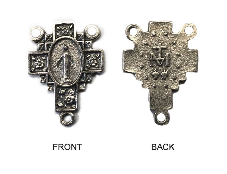 ROSARY CENTRE MIRACULOUS CROSS 23MM SILVER