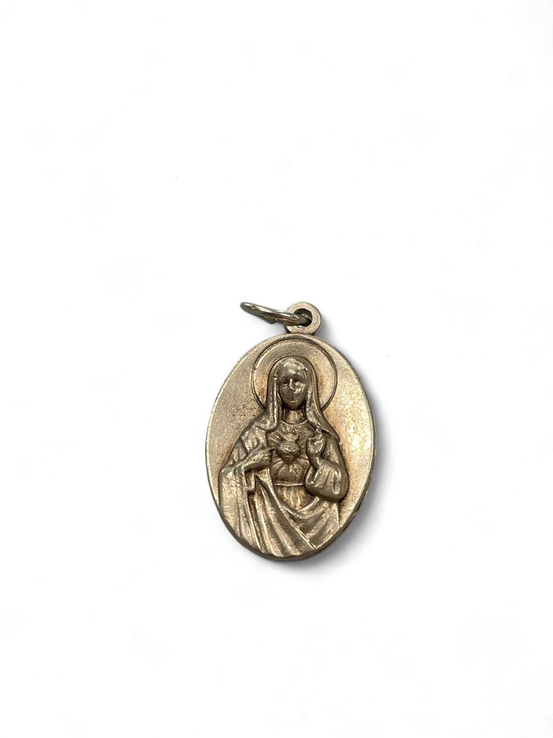 MEDAL SACRED AND IMMACULATE HEARTS SILVER OXIDE DOUBLE SIDED OVAL