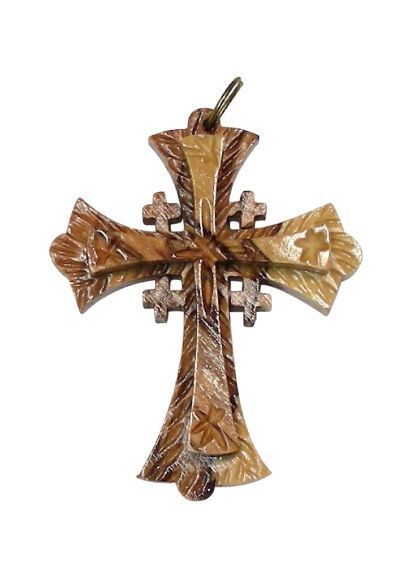 2 LAYER ( JERUSALEM) CROSS 5 CM ON CORD OLIVE WOOD