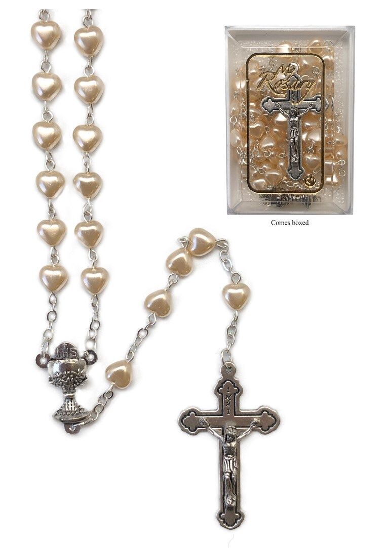 COMMUNION ROSARY HEART SHAPE CREAM