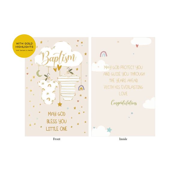 CD - BAPTISM CARD MAY GOD BLESS YOU FOILING - EMBOSSED