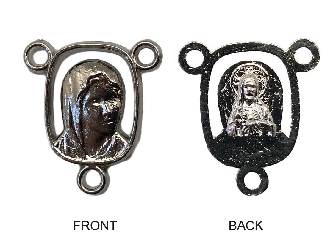 ROSARY CENTRE MARY/SACRED HEART JESUS 15MM SILVER