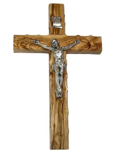 OLIVE WOOD SCALLOPED EDGE CRUCIFIX 12CM