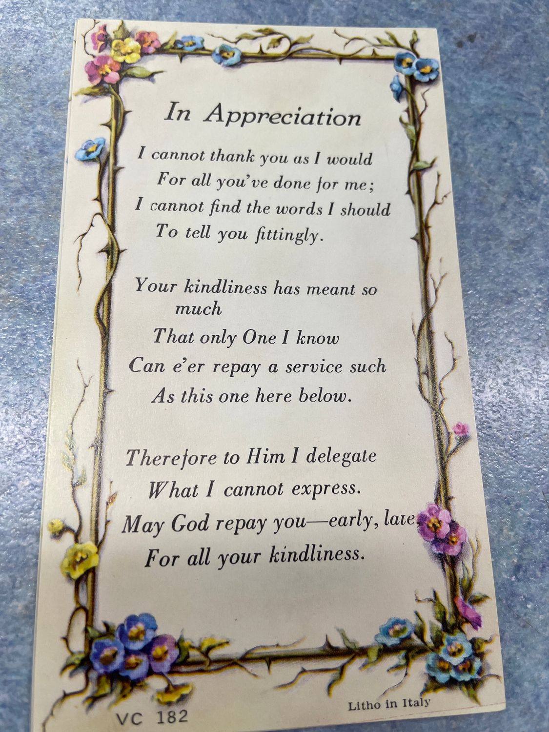 HOLY CARD - IN APPRECIATION