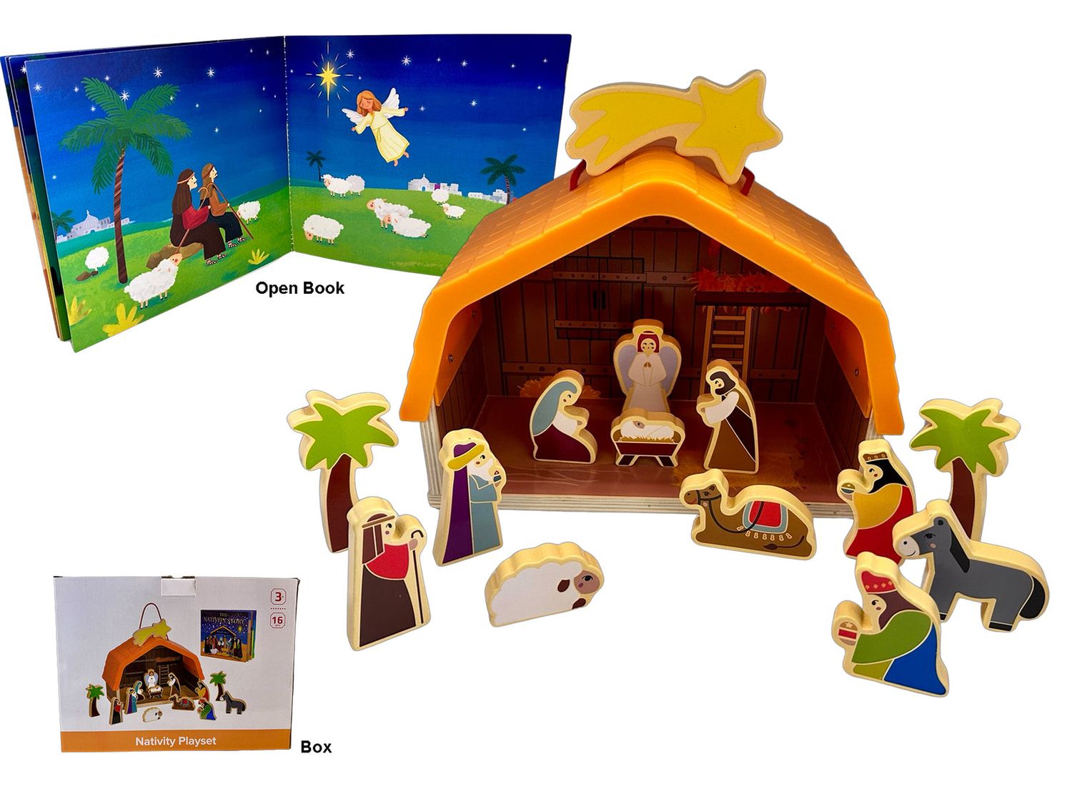 CHRISTMAS - NATIVITY KIDDIE WOODEN SET 16 PIECES
