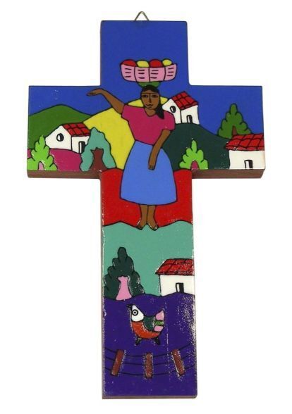 EL SALVADOR FOLK ART CROSS GIRL 20CM