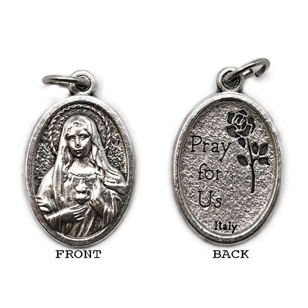 MEDAL IMMACULATE HEART OF MARY SILVER OXIDE 22MM OVAL