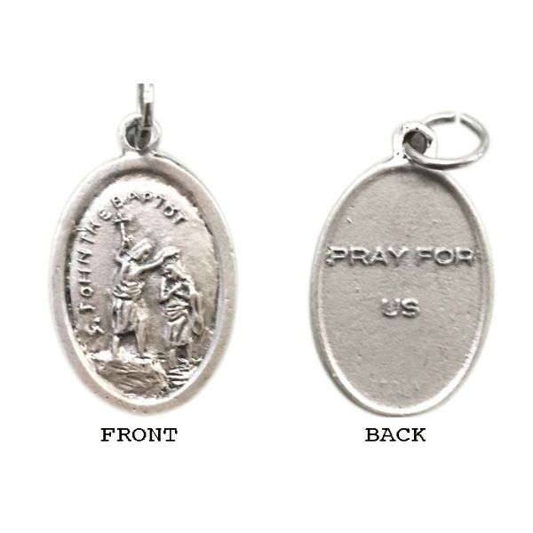 MEDAL ST JOHN THE BAPTIST SILVER OXIDE 22MM OVAL
