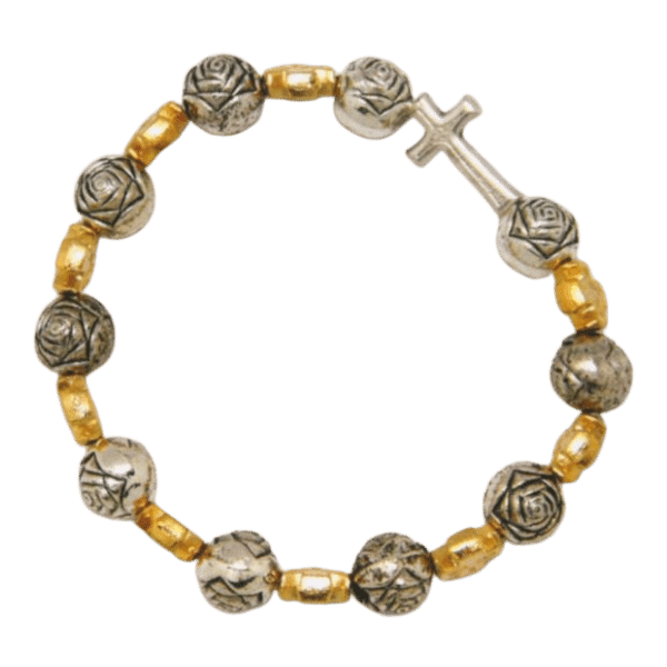 Rosary Bracelet Silver and Gold Rose Bead