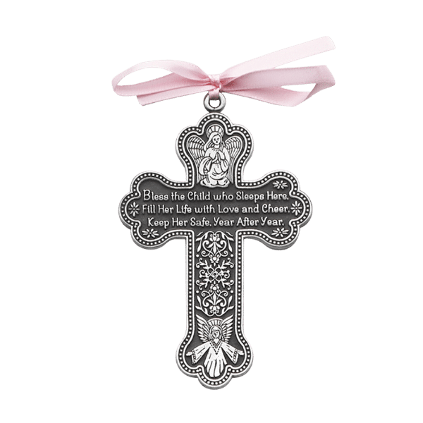 CRIB CROSS WITH PINK RIBBON - BLESS THIS CHILD