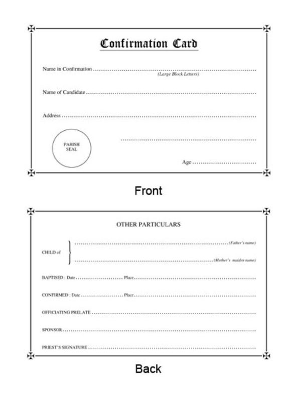 CONFIRMATION CANDIDATE CARD WHITE CARD