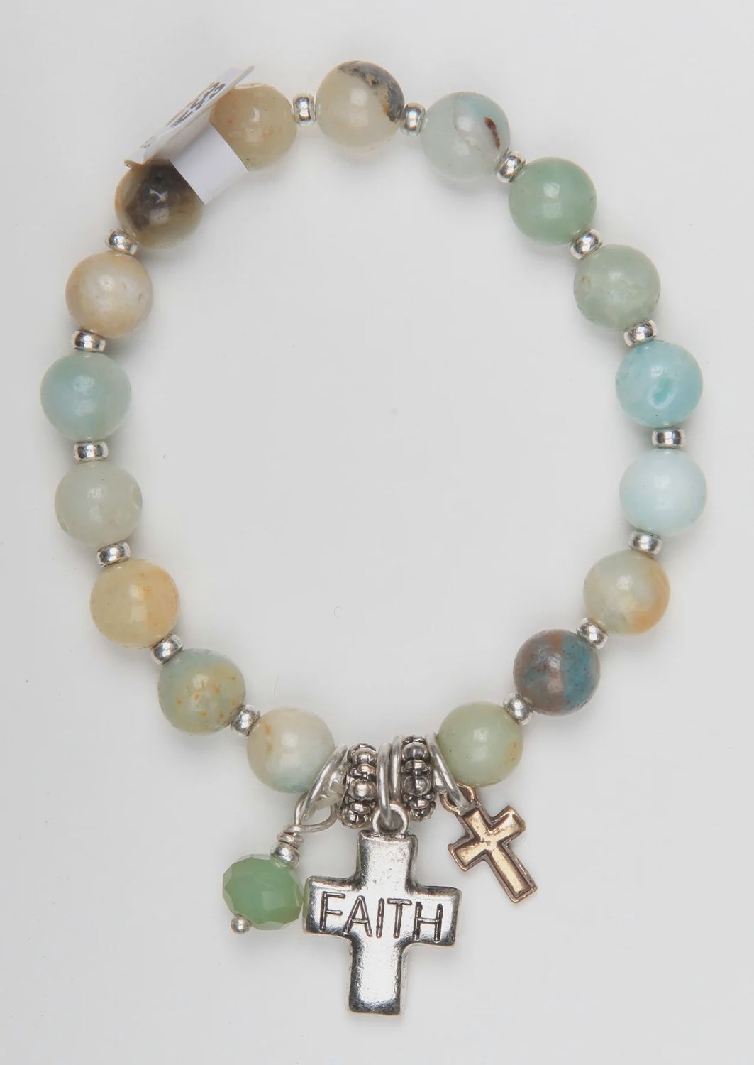 STORY BRACELET: STRETCHABLE, SEMI-PRECIOUS STONES WITH CROSS BEAD 20CM