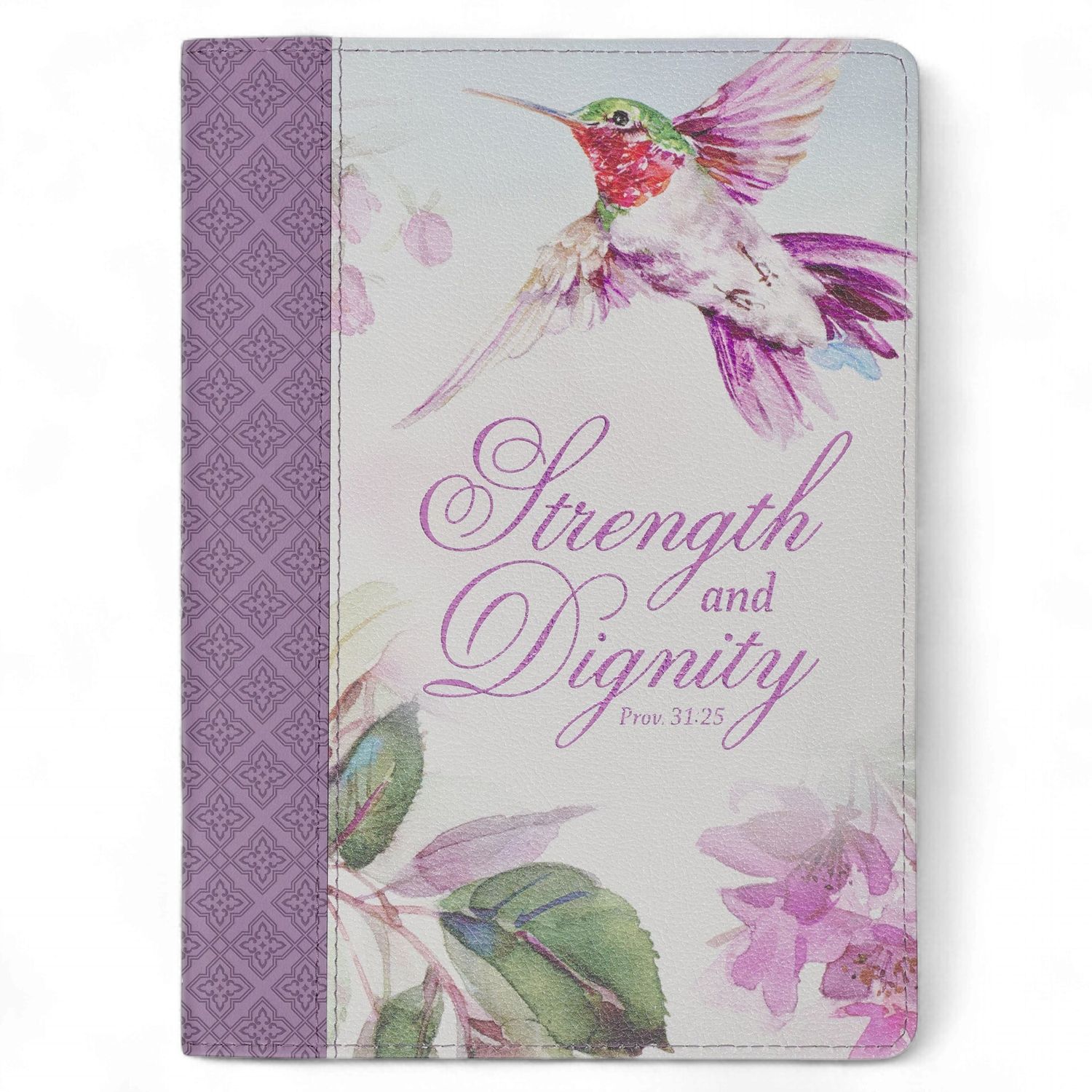 JOURNAL WITH ZIPPER: STRENGTH &amp; DIGNITY PURPLE PERSEVERE HUMMINGBIRD