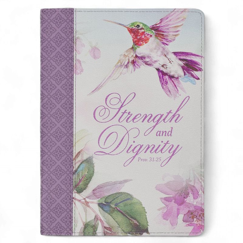 JOURNAL WITH ZIPPER: STRENGTH &amp; DIGNITY PURPLE PERSEVERE HUMMINGBIRD