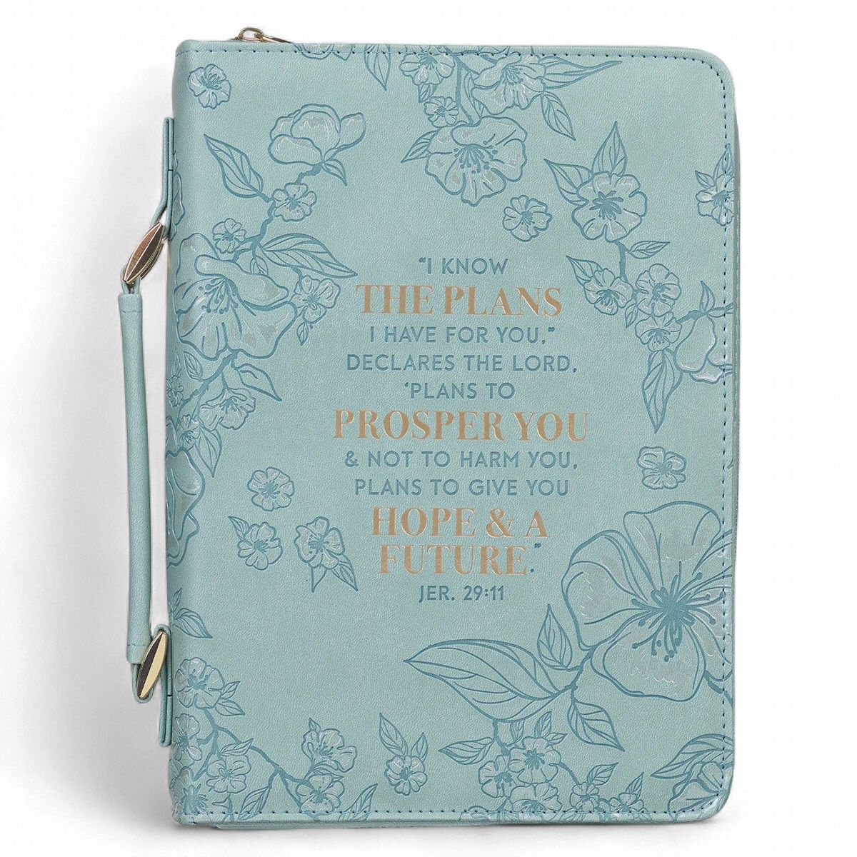 BIBLE COVER LARGE: I KNOW THE PLANS... HOPE &amp; A FUTURE GOLD ACCENTS FLORAL ( JER29:11)