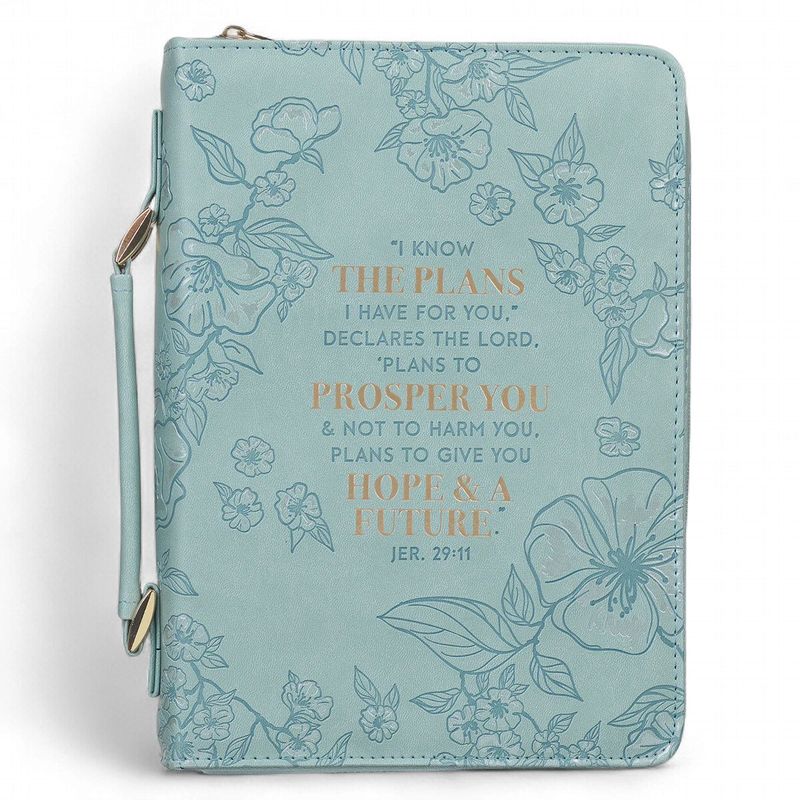 BIBLE COVER LARGE: I KNOW THE PLANS... HOPE &amp; A FUTURE GOLD ACCENTS FLORAL ( JER29:11)