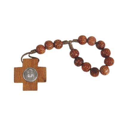 ROSARY RING WITH WOOD BEADS AND MARY MACKILLOP MEDAL