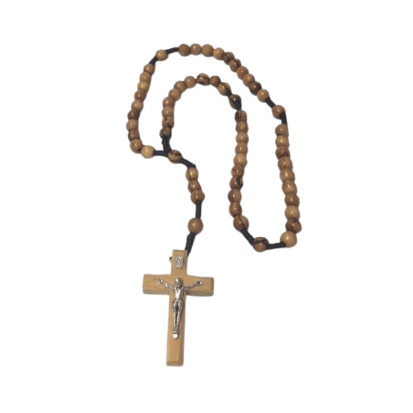 OLIVE WOOD ROSARY CORD LARGE BEAD WOOD CRUCIFIX 5cm