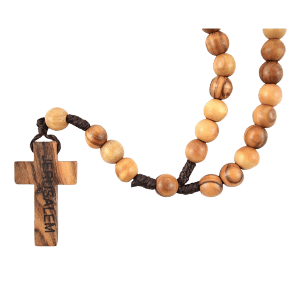 OLIVE WOOD ROSARY CORD WOOD CROSS 3.5CM