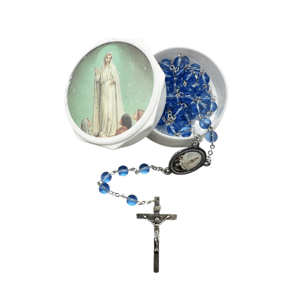 GLASS BOXED ROSARY OUR LADY FATIMA