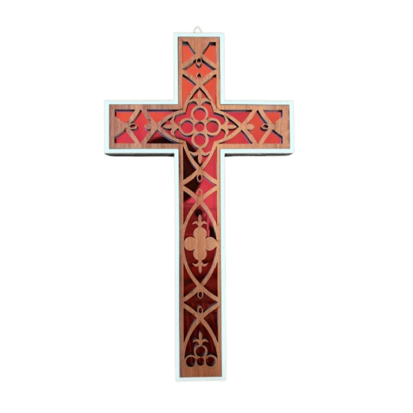 WALL CROSS WITH GEO DESIGN - 30CM DARK WOOD