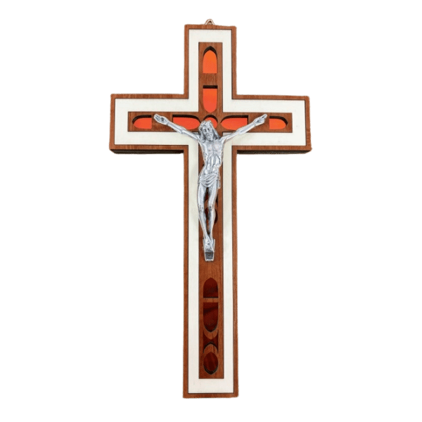 WALL CRUCIFIX WITH GEO DESIGN - 30CM LIGHT WOOD