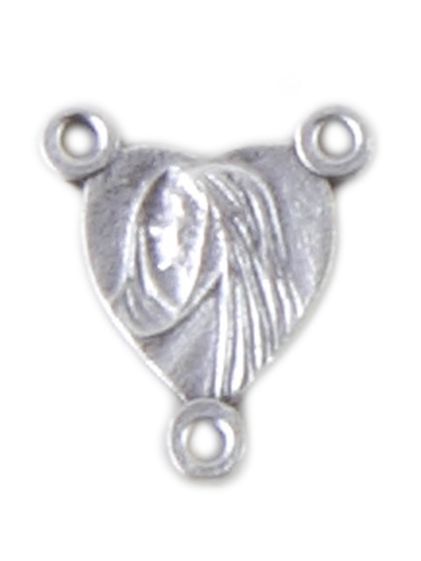 ROSARY CENTRE HEART SHAPE WITH IMAGE OF MARY 15MM SILVER