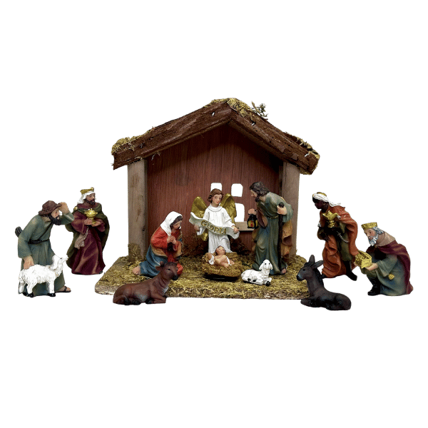NATIVITY SET &amp; STABLE - 75MM 11PCS