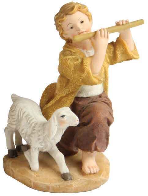 NATIVITY SHEPHERD WITH FLUTE AND LAMB FIGURINE 9CM