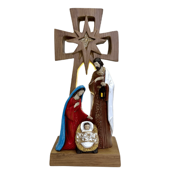 HOLY FAMILY LED NATIVITY CROSS