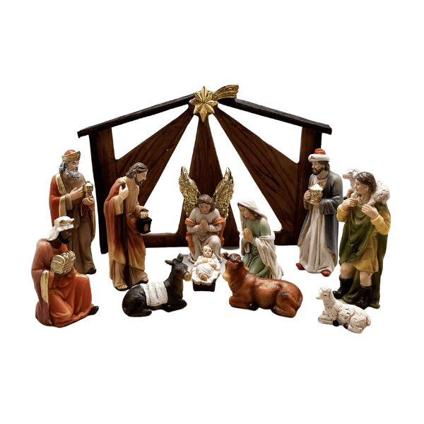 NATIVITY SET &amp; STABLE 11PCS - 100MM